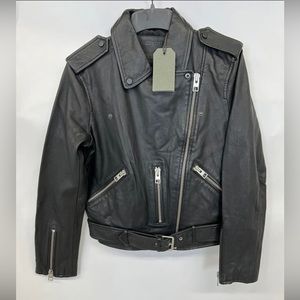 All Saints Balfern Leather Biker Jacket Black - Size US 6
